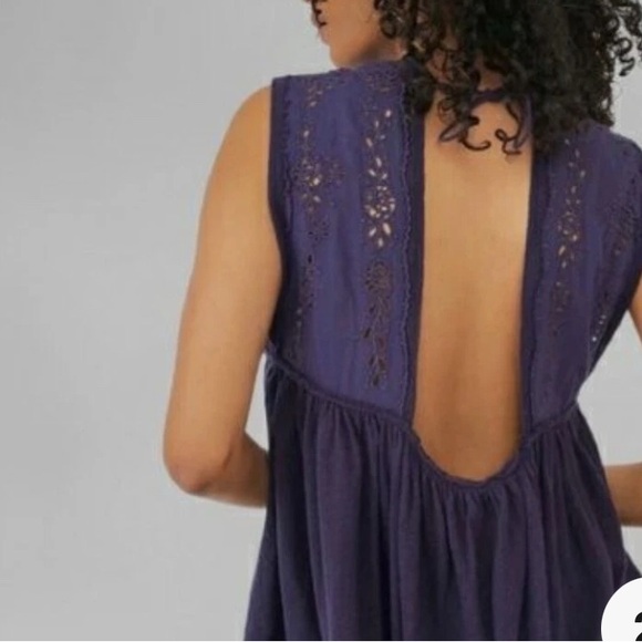 Free People Linen Cotton Bella Babydoll Top/Dress Eyelet Blue XL - Picture 2 of 5